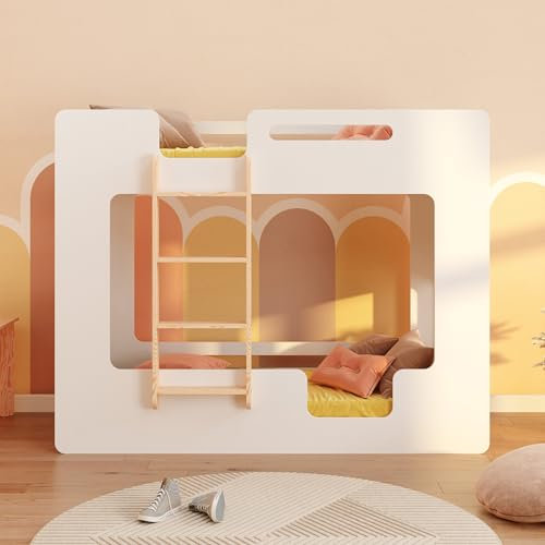 smartwood Litera Infantil 90x190 Blanco - Escalera Izquierda - Cama Montessori Mimi BL con Somier & Barrera Seguridad para Niños & Niñas - Carga Máxima 230 kg