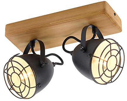 Just Light Deckenlampe Spotleiste schwarz Schlafzimmerlampe 2-flammig Landhaus Holzlampe, schwenkbare Strahler, Metall matt, 2x E14 Fassung, LxBxH 30,5x17x20 cm