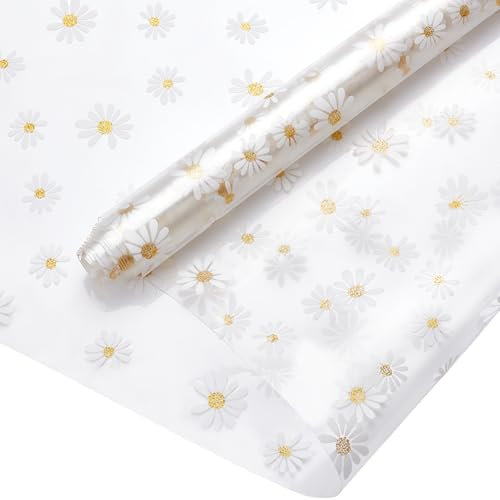 NBEADS 1.4x0.3m TPU Transparent Stoff, Gänseblümchen-Muster Transparente Gelee-Rolle 0.2mm Dickes Wasserdichtes TPU-Gewebe für DIY Handwerk Küche Heimdekoration