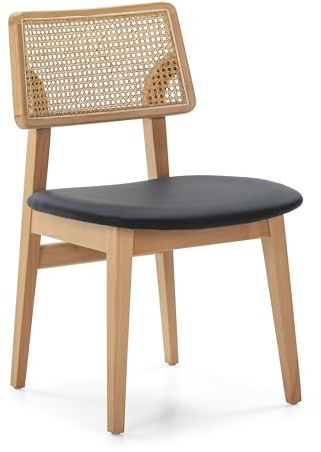 SILLA 52X54X80 MADERA NATURAL/POLIPIEL XH23B NEGRO/RATAN NATURAL