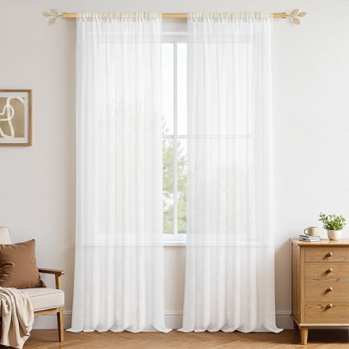MRTREES Vorhang Schlafzimmer Gardinen Weiß 2 Set Transparente Weiss 280cm lang Halbtransparente Voile Vorhang Wohnzimmer 140cm breit modern für Küche, Kinderzimmer, Wohnzimmer und Schlafzimmer