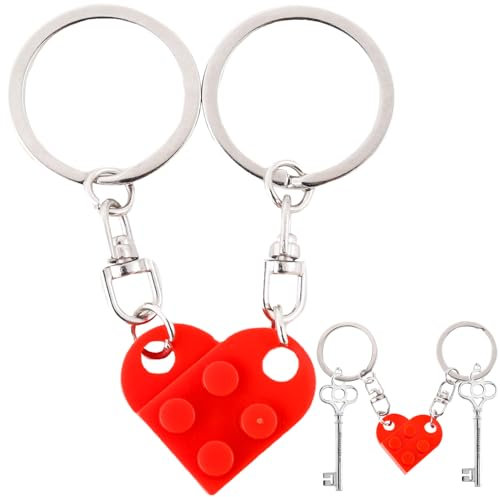 DILUSILK Porte-clés avec 2 cœurs en brique – Porte-clés assorti pour couple pour elle et lui – Cadeau de fiançailles pour anniversaire, Noël, anniversaire, Rouge, 13*18*0.9