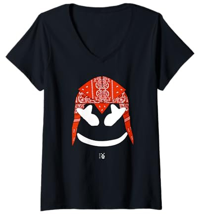 Damen Lustiges weißes Marshmallow-Gesicht/Bandana T-Shirt mit V-Ausschnitt