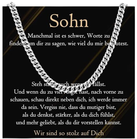 PDTU Geschenke für Sohn, Edelstahlkette für Sohn, Bester Sohn Geschenke von Mama Papa Eltern, Kette für Sohn Geschenk zum Geburtstag Weihnachten Einschulung Abschluss