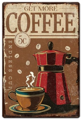 Hobbspring 1 cartel vintage de chapa de metal 20 x 30 cm retro hierro café y cafeteras cartel aspecto oxidado Get More Coffee Endless Cup Cartel de chapa Café Bar Hogar Oficina Cocina Decoración de
