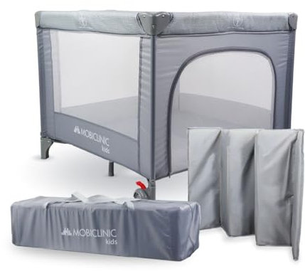 Mobiclinic®, Baby Laufgitter, 2 in 1, Reisebett, Tragetasche, Faltbar, Seitlicher Einstieg, Baby Laufgitter, 0-3 Jahre, Schlafland, Atmungsaktives Netz, 2 Räder mit Bremse, Herausnehmbare Matratze