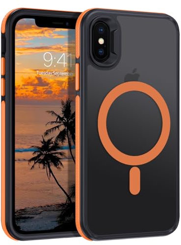 YINLAI for iPhone XS Max Case Compatible with Magsafe Magnetic Translucent iPhone XS Max Case Slim Protection Case for iPhone XS Max 6.5, Black/Orange