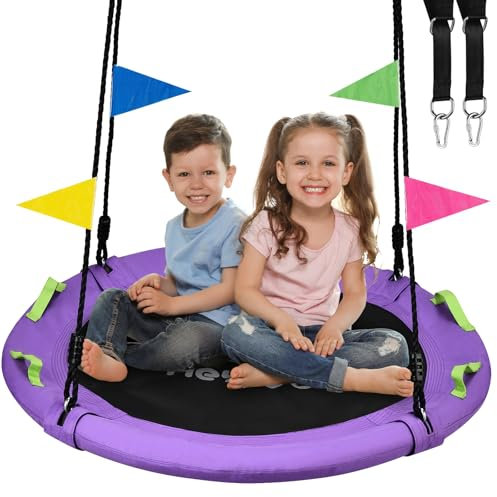 HeyZoo Balançoire d'arbre de 101,6 cm pour enfants, capacité de poids de 408,2 kg, avec sangles de suspension réglables, pour arrière-cour et aire de jeux extérieure, violet