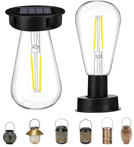 Solar Glühbirnen Für Draußen, 2 Stück Solarleuchten Ersatzteile, 7 Cm Ersatz Solarmodul Für Gartenleuchten, Solarleuchte Ersatz Top Mit Heller LED Glühbirne, Solar Hängelampe Outdoor(7cm-A,2STK)