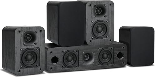 Saiyin 5.0 Channel Surround Sound Systems for Home Theater | 160 Watts Peak Power | Passive Speakers with Black Classic Retro Wood Grain | Requires Amplifier or Receiver
