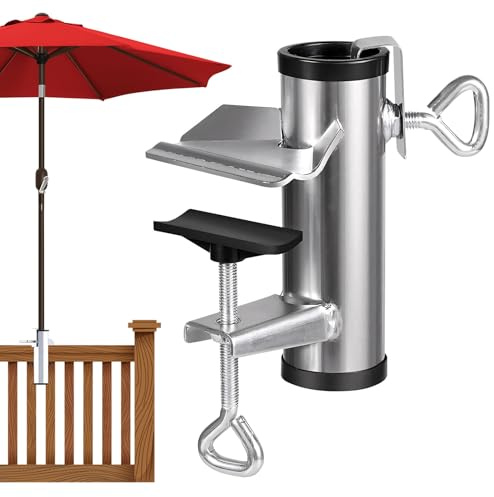 Sonnenschirmhalter Balkongeländer, Sonnenschirm Halterung Balkon Metall Balkonschirmhalter Schirmhalterung Balkongeländer Sonnenschirmständer Einstellbar Balkonhalterung für Balkon Terrasse (Grau)