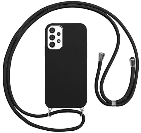 Vauki handyband Hülle für Samsung Galaxy A52s 5G/A52 4G/5G HandyHülle mit Band zum Umhängen Stoßfest Silikon Schutzhülle mit Band Abnehmbar,Ultra Dünn Necklace Lanyard Weich Case,Schwarz