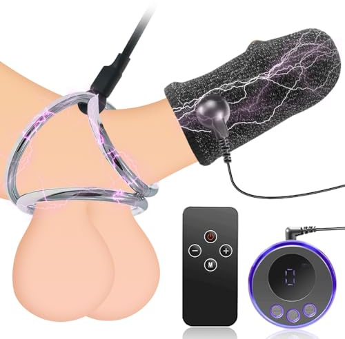 NAIXBTY SM Elektro Schock Eichel Penis Trainer Stimulator Set Elektrische Stimulator Hodenring Penisring Massager Bondage BDSM Folter Fetisch Reizstromgerät E-Stim Extrem Sex Spielzeug Für Männer (S)
