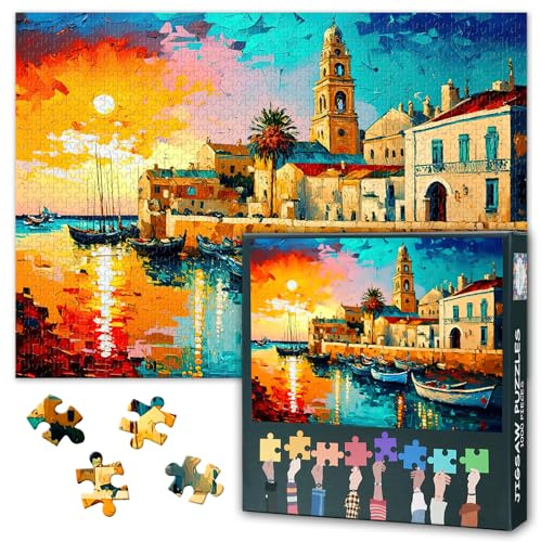 1000 Pieces Puzzles for Adults Malta City Marsaxlokk Cityscape View | Detail-rich 1000-piece jigsaw for experienced puzzlers; poster and lettered backs support the challenge