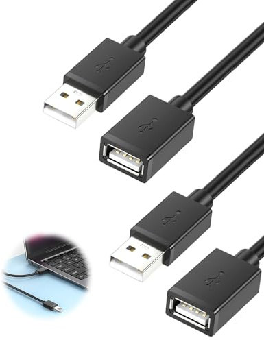 2 PCS USB 2.0 Extension Cable 2M, USB A Male to A Female Cable Extension Lead High Speed Data Transfer 480Mbps Transfer Speed Compatible for Printer Scanner Camera Keyboard Card Reader Hard Drive