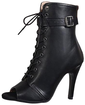 Sandali con tacco alto da donna con lacci tacco sottile stivali sexy in pelle stivali eleganti per ogni occasione, Nero , 43 EU