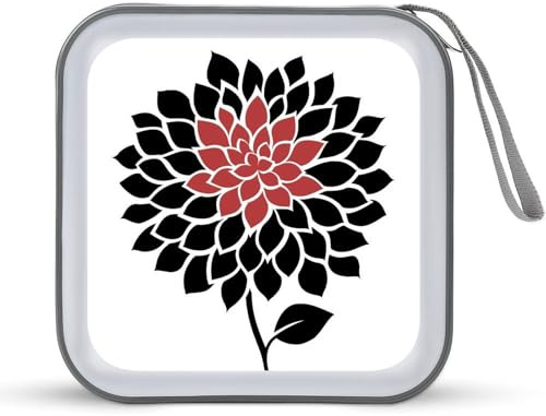 Jubonexis Étui de rangement portable pour CD/DVD Rose et noir Motif fleurs de dahlia