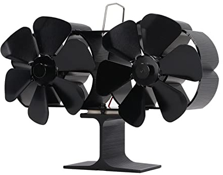 CHEOTIME 6 Klingen betriebener Herd ventilator Dual-Head-Kamin ventilator Heim-Elektro ventilator Schwarz