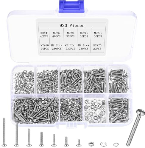 920 Stück M2 Schrauben Set, Linsenkopfschrauben Muttern Set, Maschinenschrauben Sortiment, Gewindeschrauben mit Linsenkopf Innensechskantschrauben, Edelstahlschrauben mit Unterlegscheiben Sets