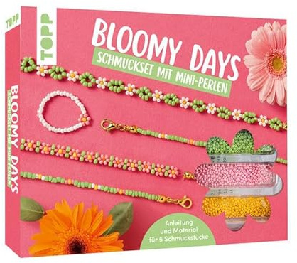 Bloomy Days - Schmuckset mit Mini-Perlen: Anleitung, 1500 Glasperlen (2 mm), Schmuckzubehör, Nylonfaden, Perlennadel (Schmucksets)