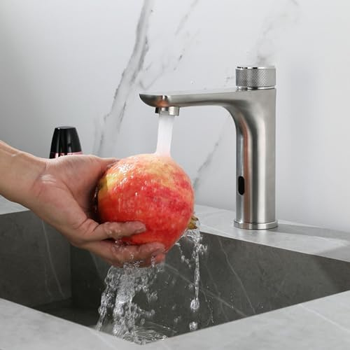 POLGDW Sensor Tap Infrared Basin Tap Brushed Bathroom Sink Taps Automatic Sensor Faucet Single Handle Basin Tap Mixer Battery Powered