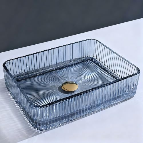 ZYCDP Lavamanos Sobre Encimera Cristal Vidrio Lavabo Baño Rectangular 455 X 330 X 105 mm Azul Cristal