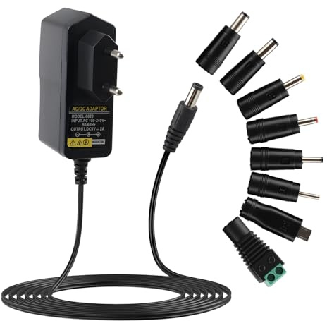 5V 2A Netzteil Transformator mit 8 DC Steckern für 5V Elektronik wie Tablet, Telefon, USB HUB, CCTV Kamera, zuverlässige Stromversorgung bis 2000mA, kompakt sicher