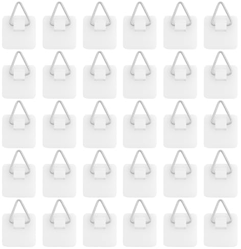 Set di 30 ganci adesivi per lavello, ganci da parete adesivi per cornici fotografie, ganci solidi fino a 5 kg, installazione facile senza attrezzi (piccolo quadrato)