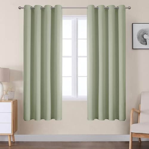 VEHEDE Soft Blackout Curtains for Living Room, Thermal Curtains for Bedroom, Window Treatments Drapes for Room Darkening, Eyelet Black Out Curtain, W46 x L63 Inch, Sage Green, 2 Panels