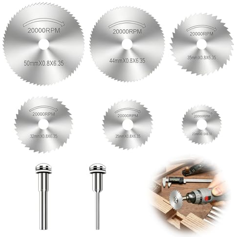 8 Pcs Rotary Drill Saw Blades for Dremel Rotary Tool, 6Pcs HSS Saw Disc Wheel Cutting Blades, 1/8 and 1/4 Round Shank Mandrels, for Wood Metal Cutting (Silver)
