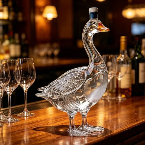 Grey Goose 30th Anniversary Vodka Bottle Spill-Free 3D Swan Decanter 350ml Borosilicate Glass Whisky Wine Spirits Carafe Home Bar Ornament (Grey)