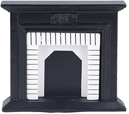 Chimenea en Miniatura para casa de muñecas 1:12, Chimenea Retro en Madera de Abedul Blanco y Negro para decoración de Casas de muñecas, Mueble en Miniatura de Estilo Vintage con