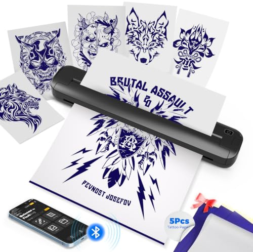 DODOXCX Tattoo Stencil Printer, Printer Machine for Artists&Beginners, Portable Wireless Bluetooth Compatible with Phone&PC(with 5 Pieces of Tattoo Paper)