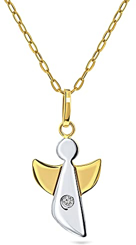 Miore Kette - Halskette Damen Kette mit Engel Bicolor Gelbgold / Weißgold 9 Karat / 375 Gold Diamant Brilliant 45 cm