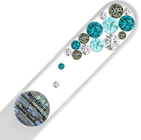 Mont Bleu Lima de uñas de cristal decoradas con cristales de Swarovski Elements, con funda de terciopelo negro | Lima de uñas artesanal de auténtico vidrio templado checo con garantía ilimitada