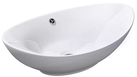 Durovin Bathrooms Oval Countertop Basin Ceramic Bathroom Basin - Vessel Sink - Deep Fill with Overflow Slot (590 x 380 x 190mm)