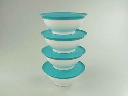 TUPPERWARE Allegra Dessert-Schälchen 275 ml weiß türkis (4) Dessertschalen P 24540