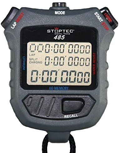 Stoptec Stoppuhr 485 (60 Memory | Uhrzeit | Timer) - Digital Profi Stoppuhr mit Druckpunktmechanik | einfacher Batteriewechsel | spritzwasserfest