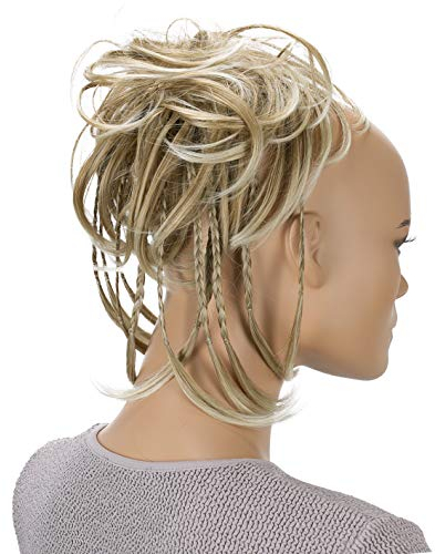 CAISHA XXL Haarteil Haargummi Daisy Dutt Hochsteckfrisuren Mit Geflochtenen Zöpfen Gewellt Kunstfaser Hitzebeständig DM17cm Blond Mix G13D