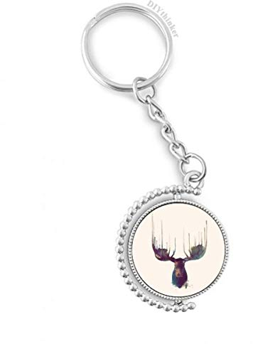 DIYthinker Rentier Tierkopf künstlerischen Effekt Bunte Drehbare Schlüsselanhänger Ringe 1.2 Zoll x 3.5 Zoll Mehrfarbig