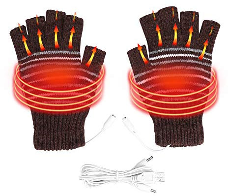 Semme Winter Heating Gloves pour Hommes et Femmes Mitaines Chaudes lavables à moitié alimentées par USB(Café)