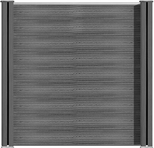 S SIENOC WPC Sichtschutzzaun Lamellenzaun 180x879cm Steckzaun Gartenzaun Terrasse Windschutz (5X Element + 6X Pfosten, Grau)
