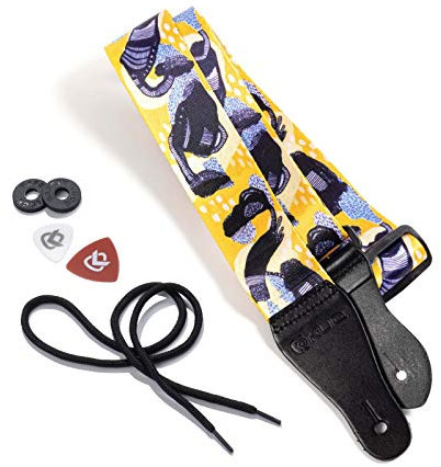 KLIQ Gewebter Retro-Gitarrengurt für Akustik- und E-Gitarren, 60er Jahre, Jacquardgewebe, Hootenanny-Stil, 2 Gummi-Gurtsicherungen im Lieferumfang enthalten, Artist Series-Is it Raining