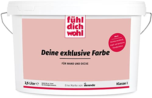 derendo Fühl Dich Wohl Deine Farbe rosa, matte Wandfarbe rosa, hohe Deckkraft, verschiedene Rosafarbtöne zur Auswahl (2,5L, Schweinchenrosa)