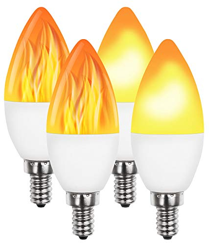 Luminea Flackerlicht: 4er-Set LED-Lampen mit Flammeneffekt, 3 Beleuchtungs-Modi, E14, 2 W, (Flackerbirne, Glühbirne Flammeneffekt E14, Stimmungslicht)