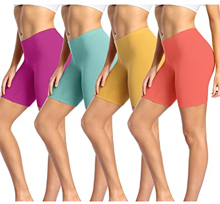wirarpa Radlerhose Damen Kurz Baumwolle Boxershorts Unter Kleid Rock Unterhosen mit Bein Anti Scheuern Kurz Leggings 4er Pack Mehrfarbig Größe L