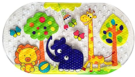 PTAPIPI Tapis de Bain pour Tapis de Douche, 39 cm x 69 cm Tapis de Douche antidérapants avec ventouses, Tapis de Baignoire Lavable en Machine pour Salle de Bain (Forest Zoo)