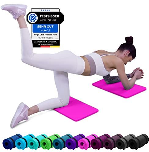 REFIT FITNESS 2er Set Yoga & Fitness Pad Comfort-Mini 25 x 61 x 1.5 cm PainProtect SmartCell NBR Yogamatte Klein Rutschfest Sportmatte Gymnastikmatte Matte Sport Gymnastik Knie Knee Pads Pink Rosa