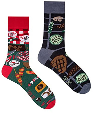 Spox Sox Casual Unisex für Damen und Herren – lustige, mehrfarbige, bunte, verrückte, unterschiedliche, gemusterte Socken für Individualisten, Gr. 44-46, Grillparty