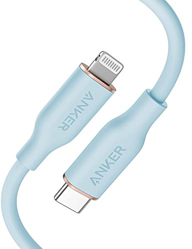 Anker PowerLine III Flow, USB C to Lightning Cable for iPhone 14 Plus 14 14 Pro Max 13 13 Pro 12 [MFi Certified, 3ft, Misty Blue] Supports Power Delivery, Silicone Cable